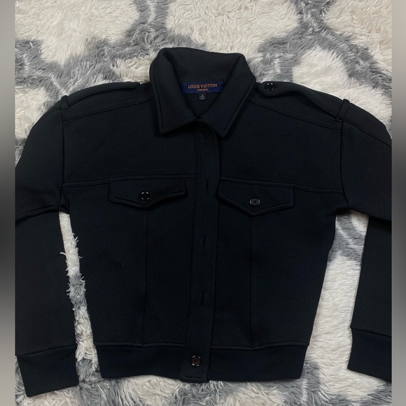 Louis Vuitton Uniform Bomber Jacket Woman Small Black Ribbed Cropped Epaulets